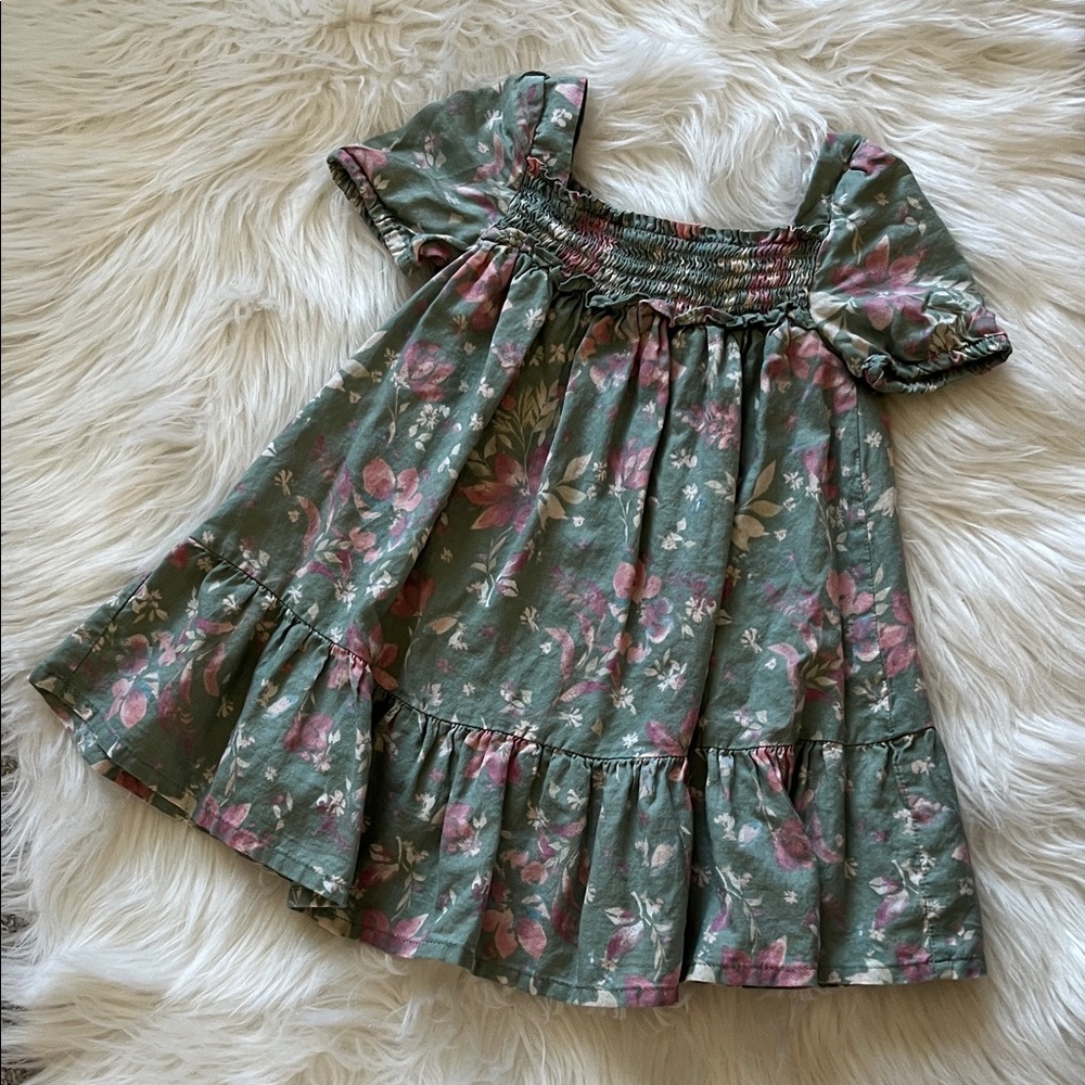 Floral Green and Pink Kids Dress